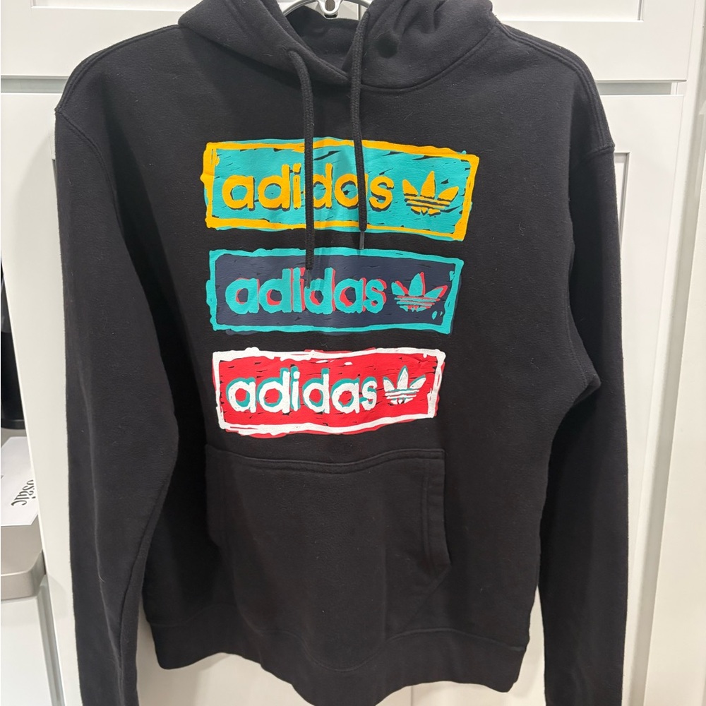 adidas Black Crewneck Hoodie with Yellow Teal and Red Graphic